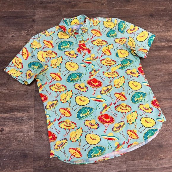 Chubbies 1/4 Button Hawaiian Shirt Men Size Medium Sombreros Pocket - Picture 1 of 7